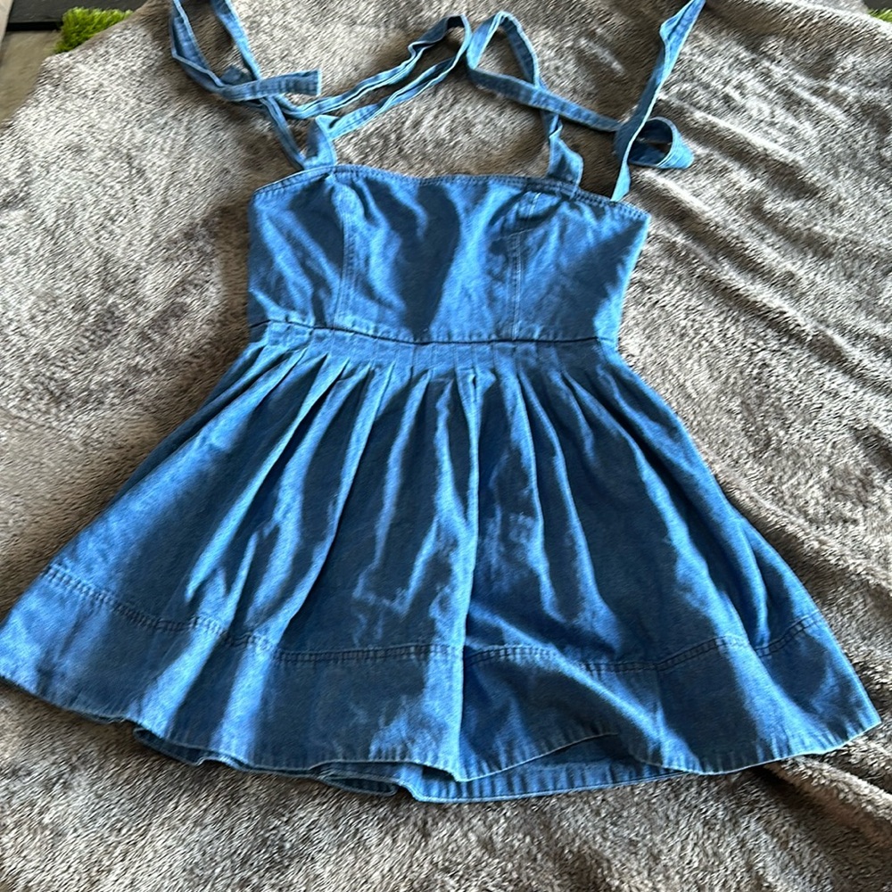Tie strap pleated skirt denim dress size L